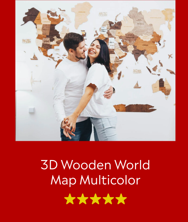 3D Wooden World Map Multicolor