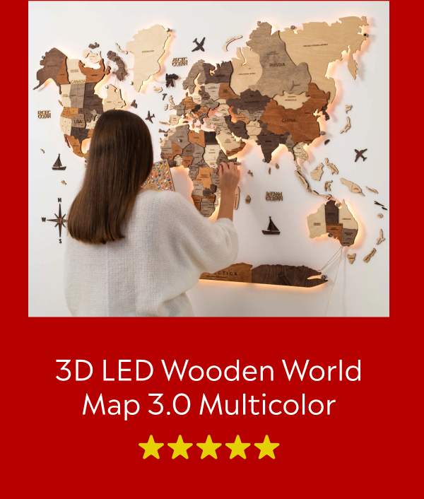 3D LED Wooden World Map 3.0 Multicolor