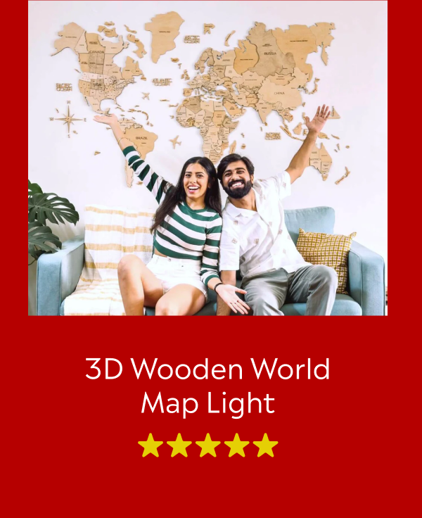 3D Wooden World Map Light