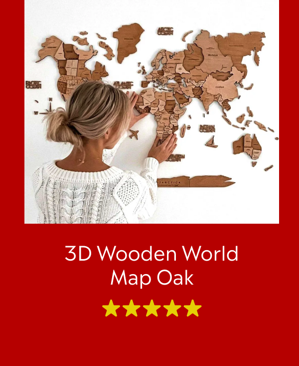 3D Wooden World Map Oak