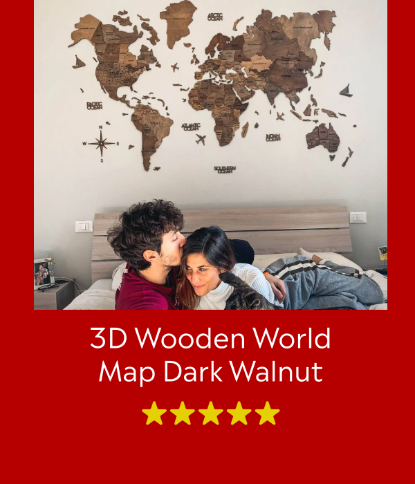 3D Wooden World Map Walnut