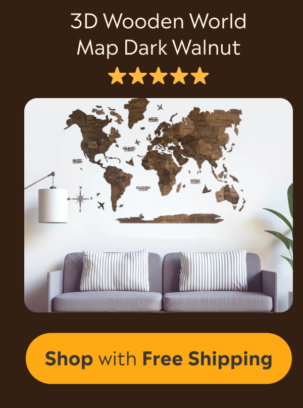 3D Wooden World Map Dark Walnut