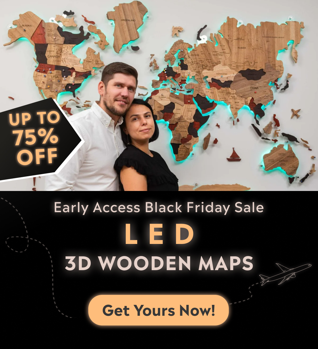 LED 3D Wooden World Maps