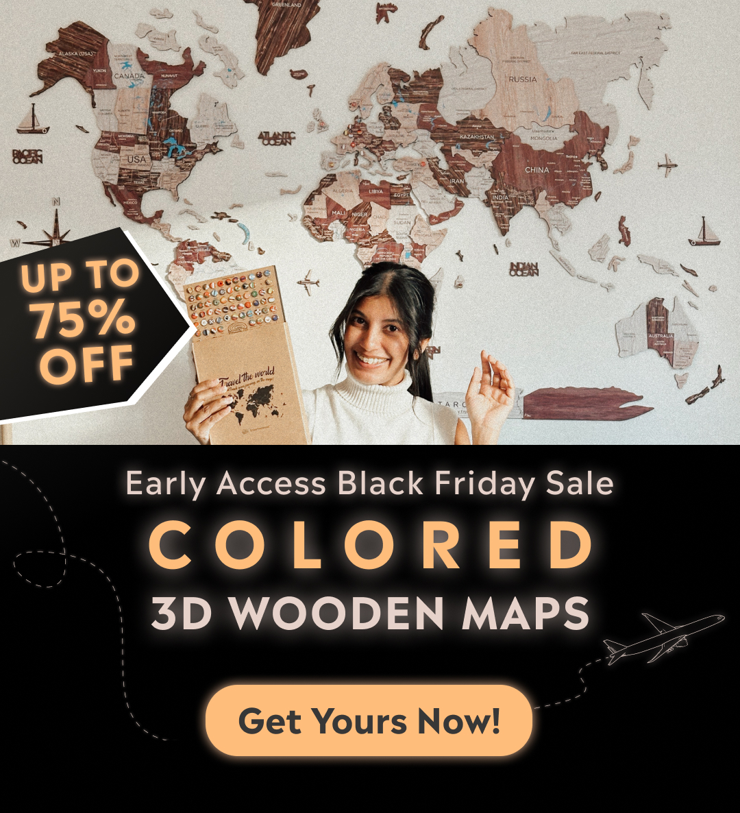 Colored 3D Wooden World Maps