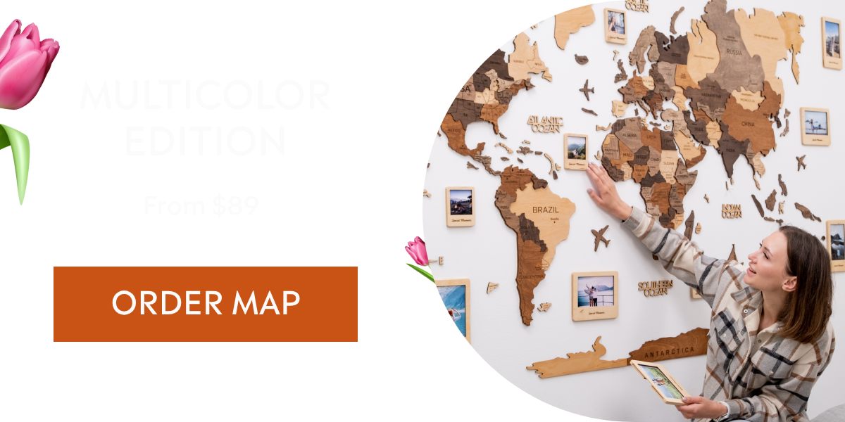 3D Wooden World Map Multicolor