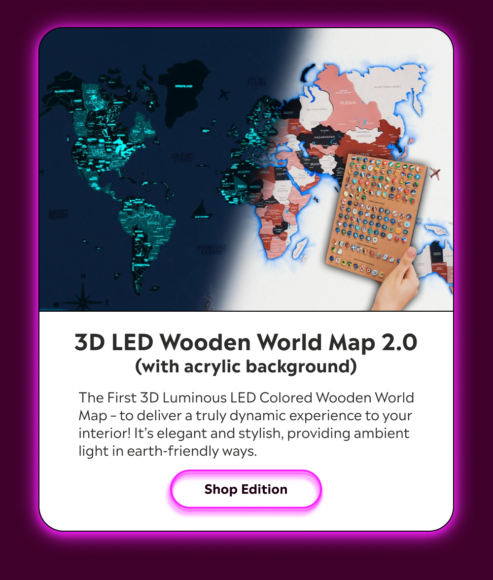 3D LED Wooden World Map 2.0 Colored