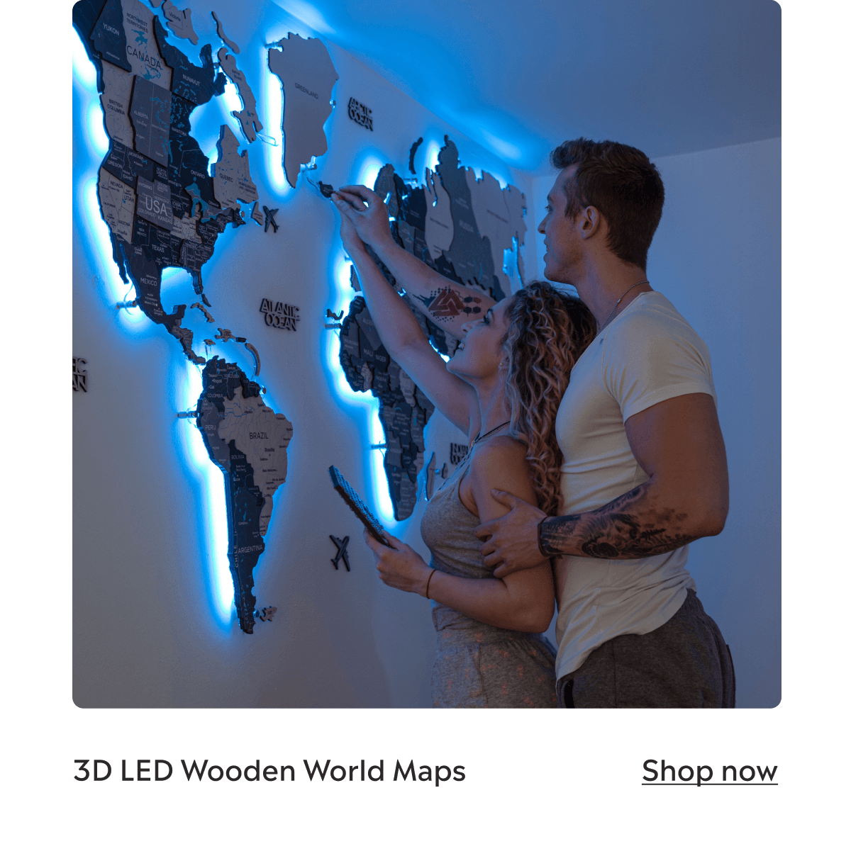 3D LED Wooden World Maps