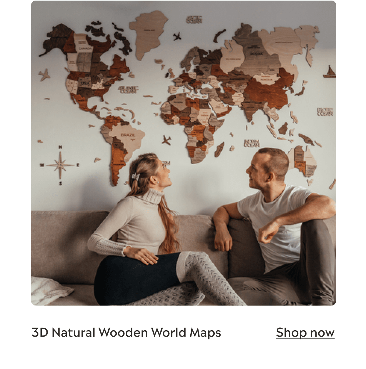 3D Natural Wooden World Maps