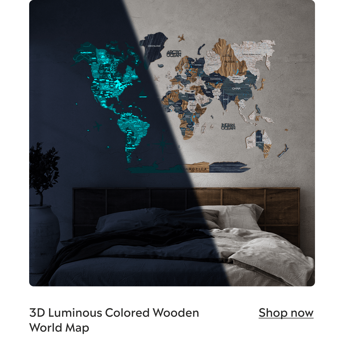 3D Luminous Wooden World Maps