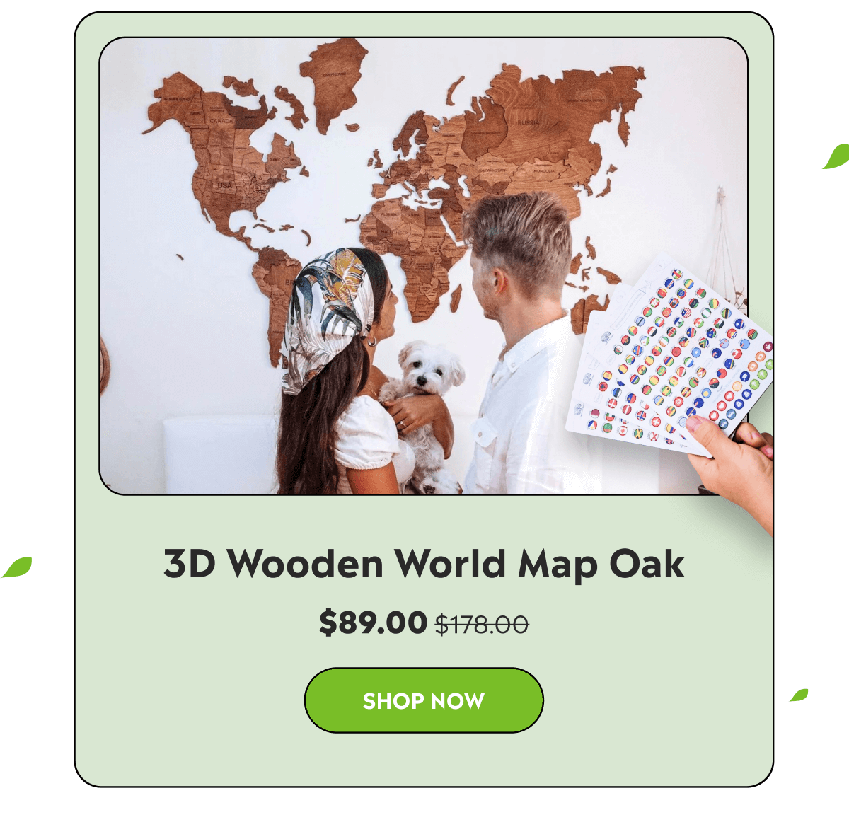 Wooden World Map Oak