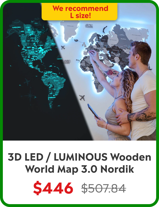 3D LED / LUMINOUS Wooden World Map 3.0 Nordik