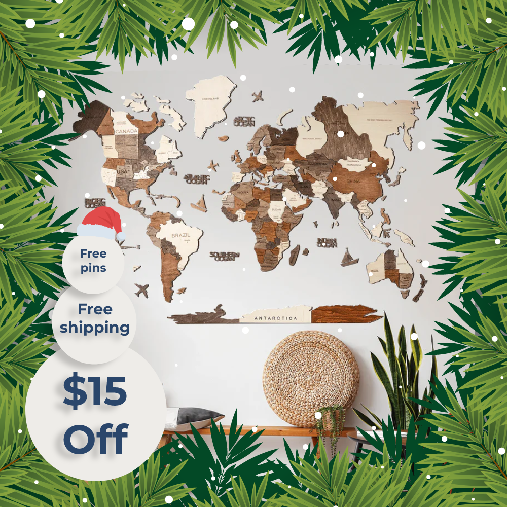 3D Wooden Map Multicolor A shipping " $15 Off 