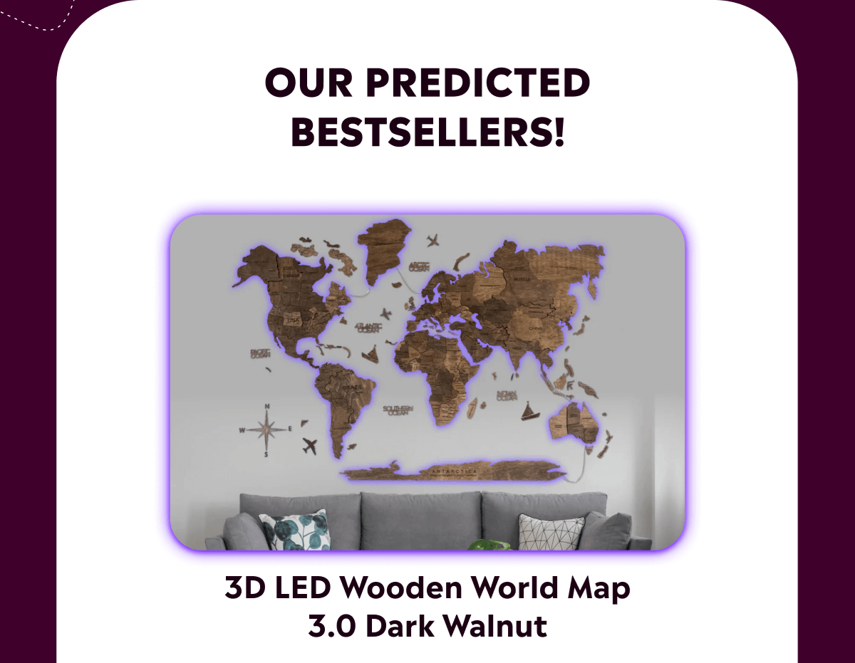 3D LED Wooden World Map 3.0 Dark Walnut