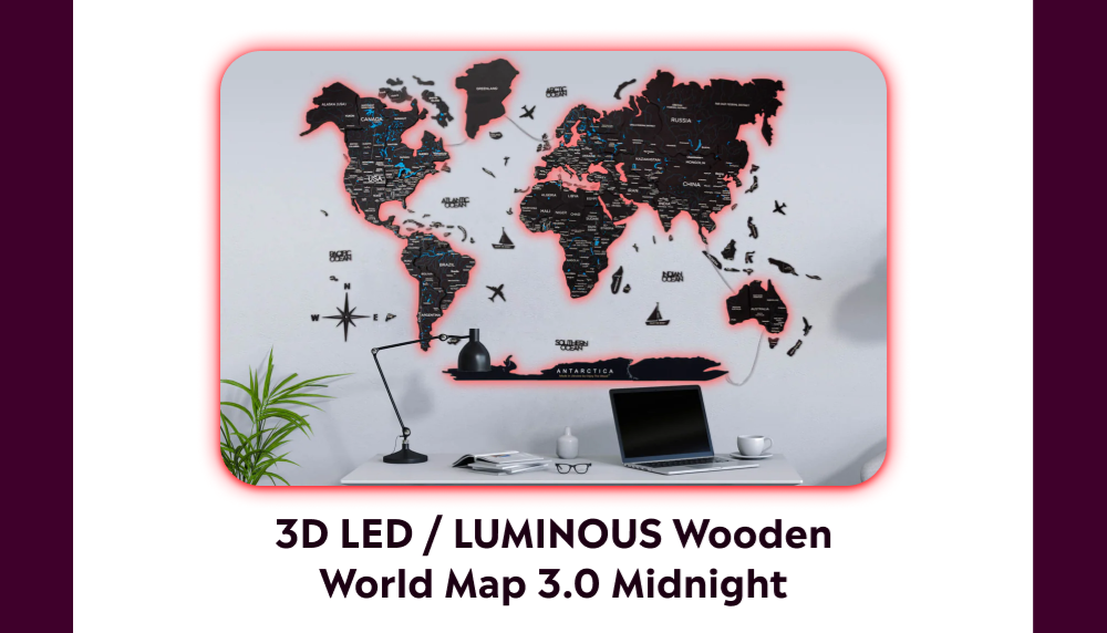 3D LED / LUMINOUS Wooden World Map 3.0 Midnight