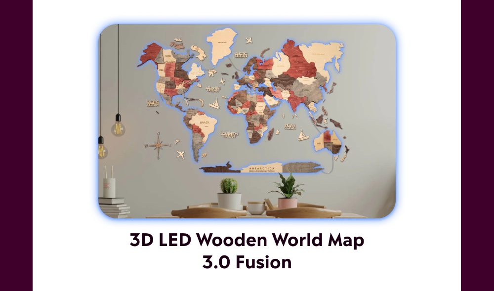 3D LED Wooden World Map 3.0 Fusion