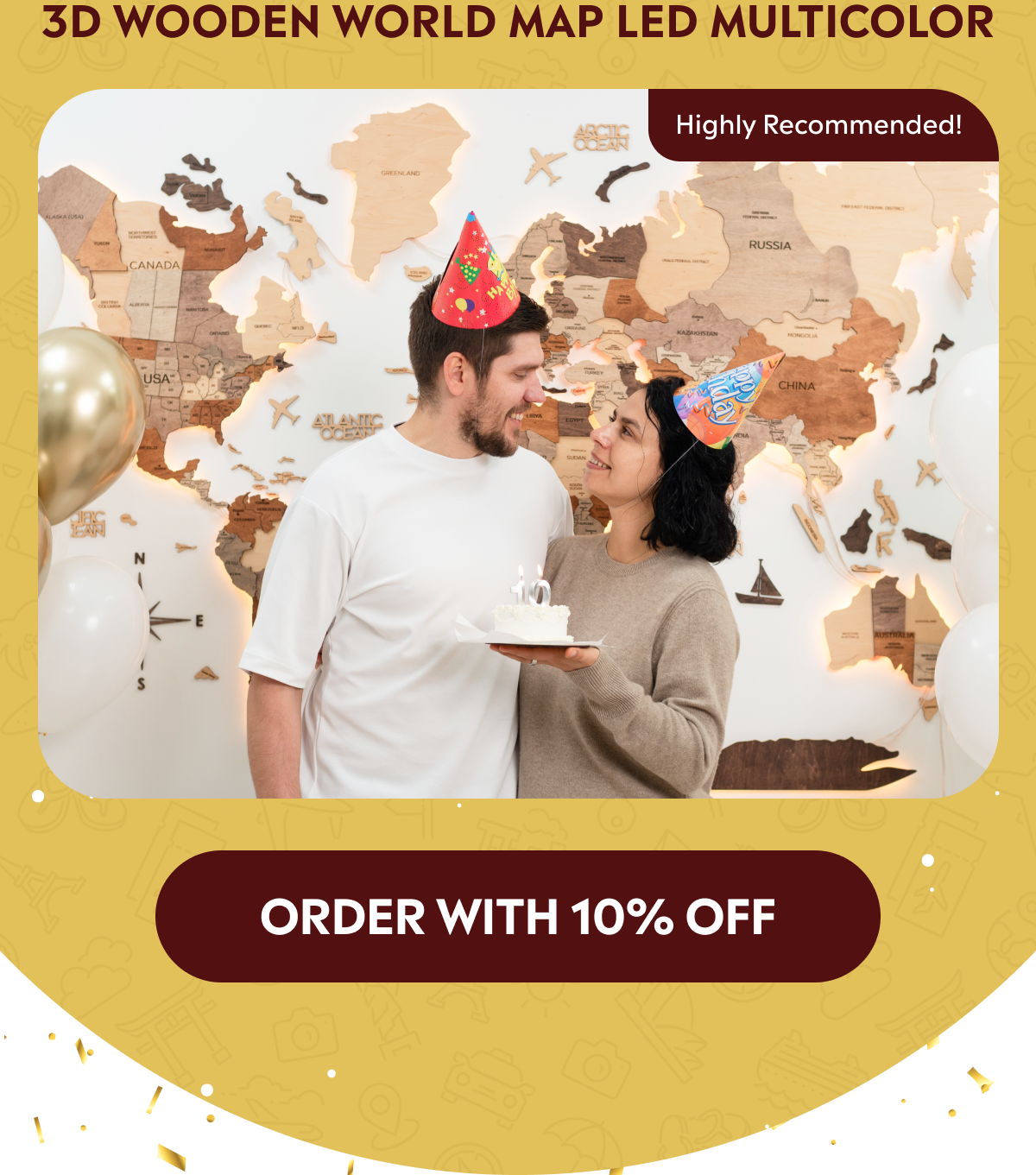 3D World Map LED Multicolor with 10% Off