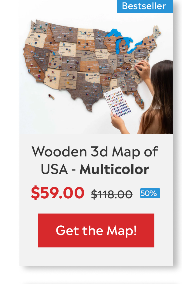 Wooden 3d Map of USA - Multicolor