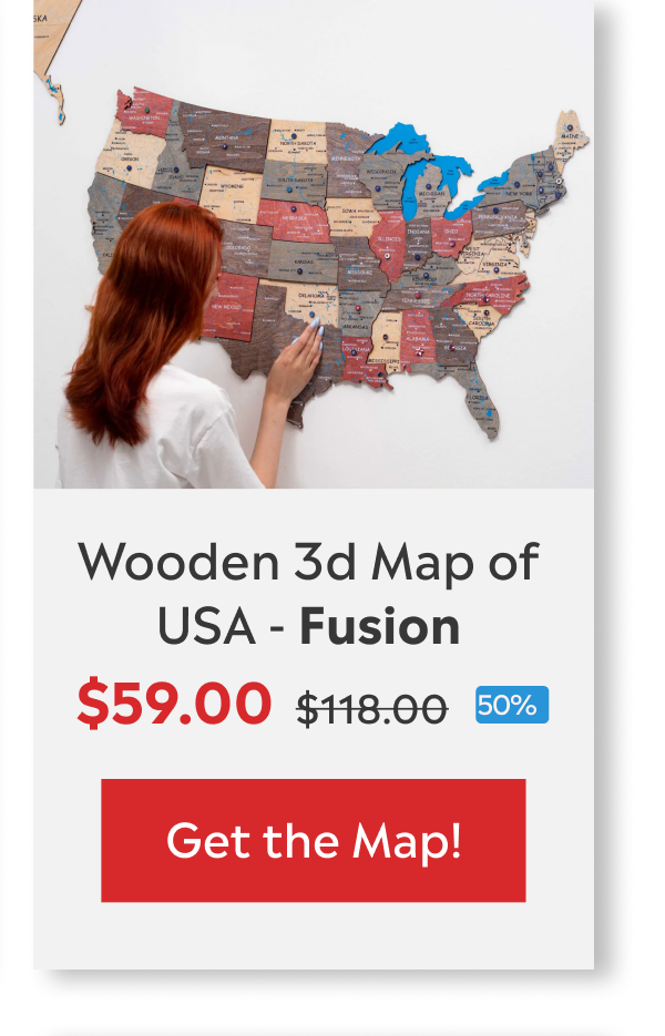 Wooden 3d Map of USA - Fusion