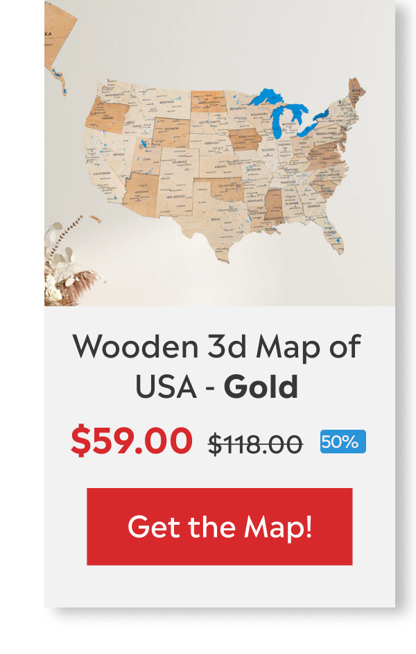 Wooden 3d Map of USA - Gold