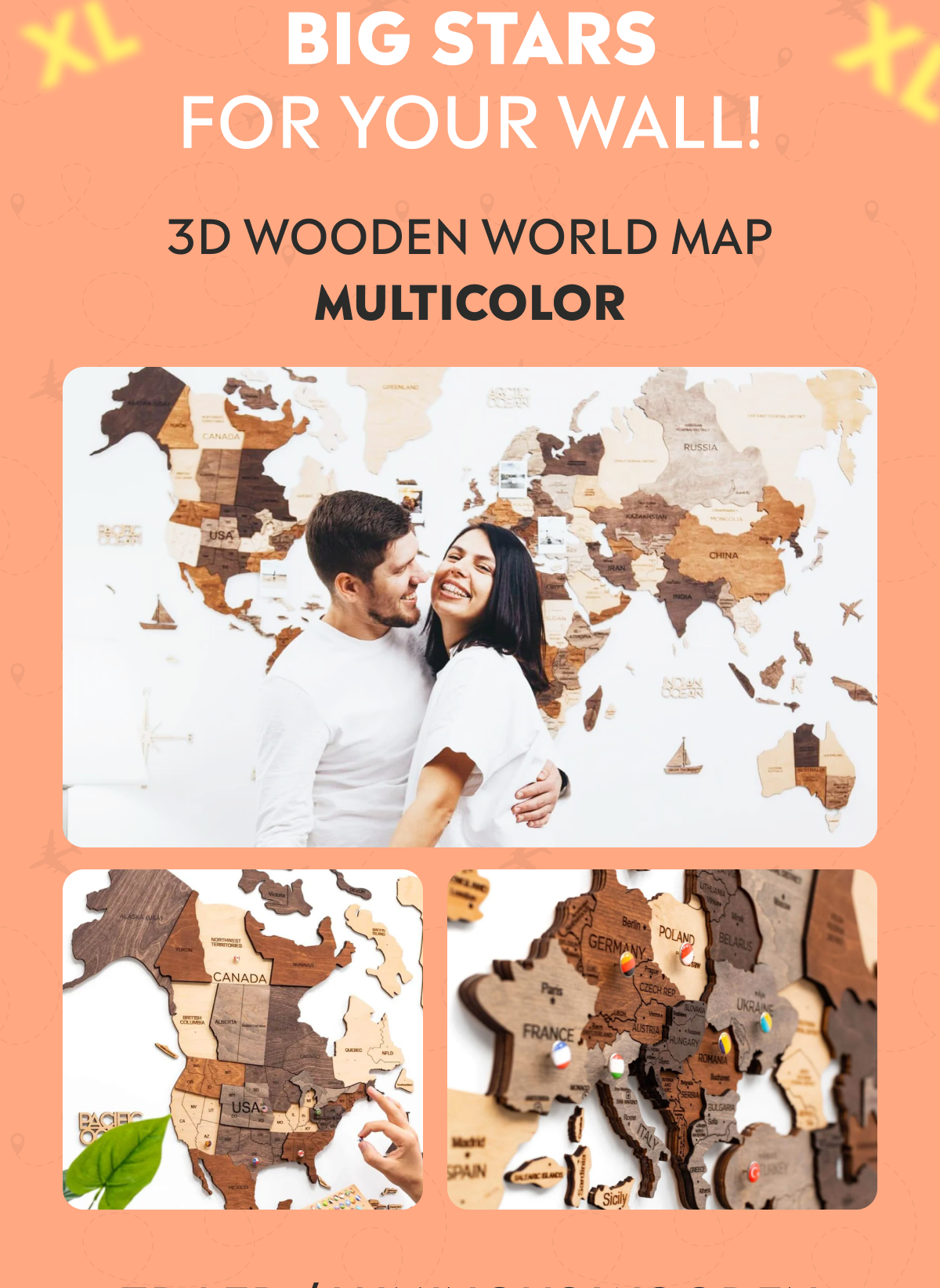 Wooden World Map Multicolor