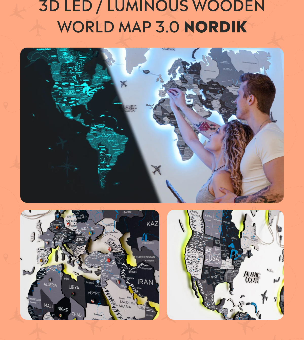 Wooden World Map Nordik