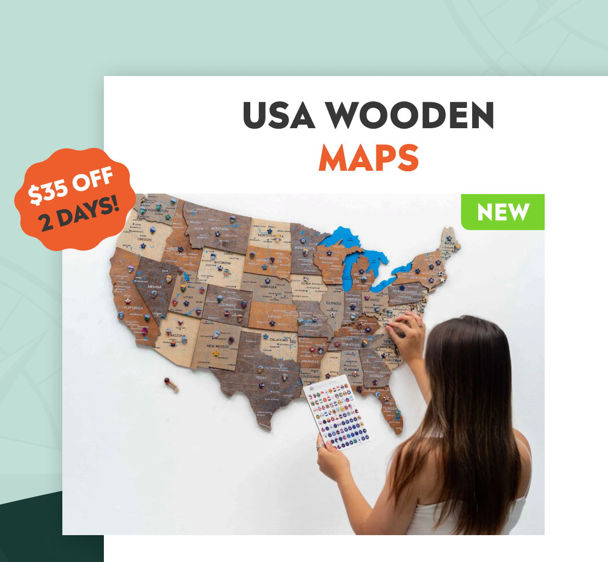 USA Wooden Maps with $35 Off