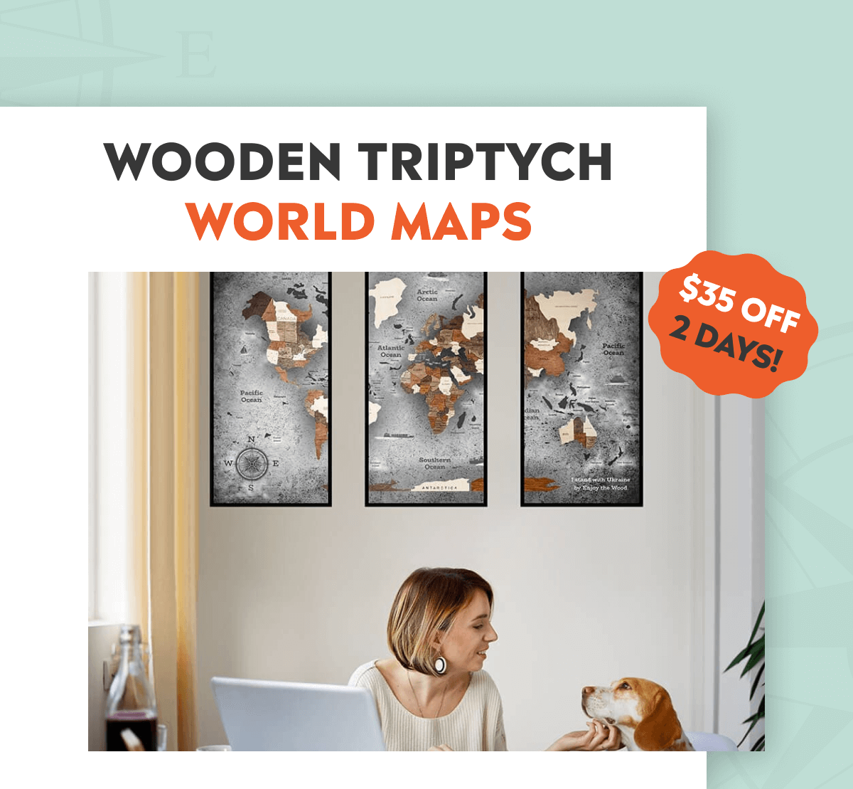 Triptych World Maps with $35 Off