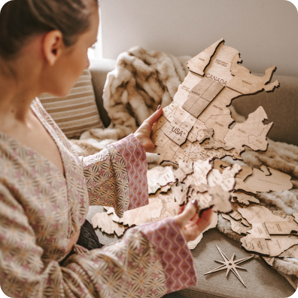 3D Wooden World Map Light 