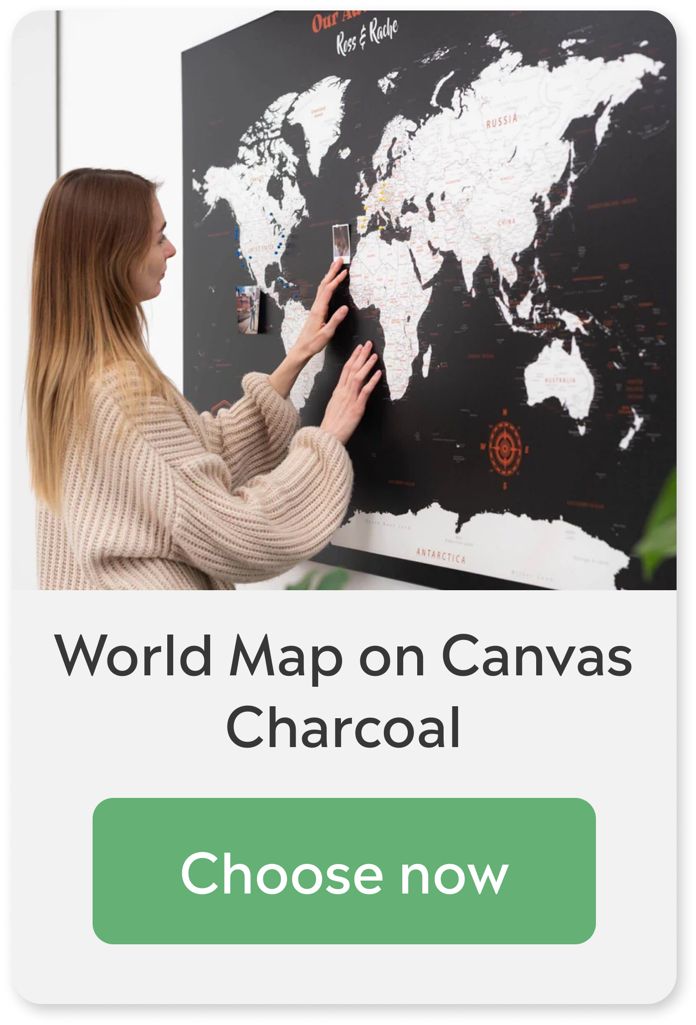 World Map on Canvas - Charcoal