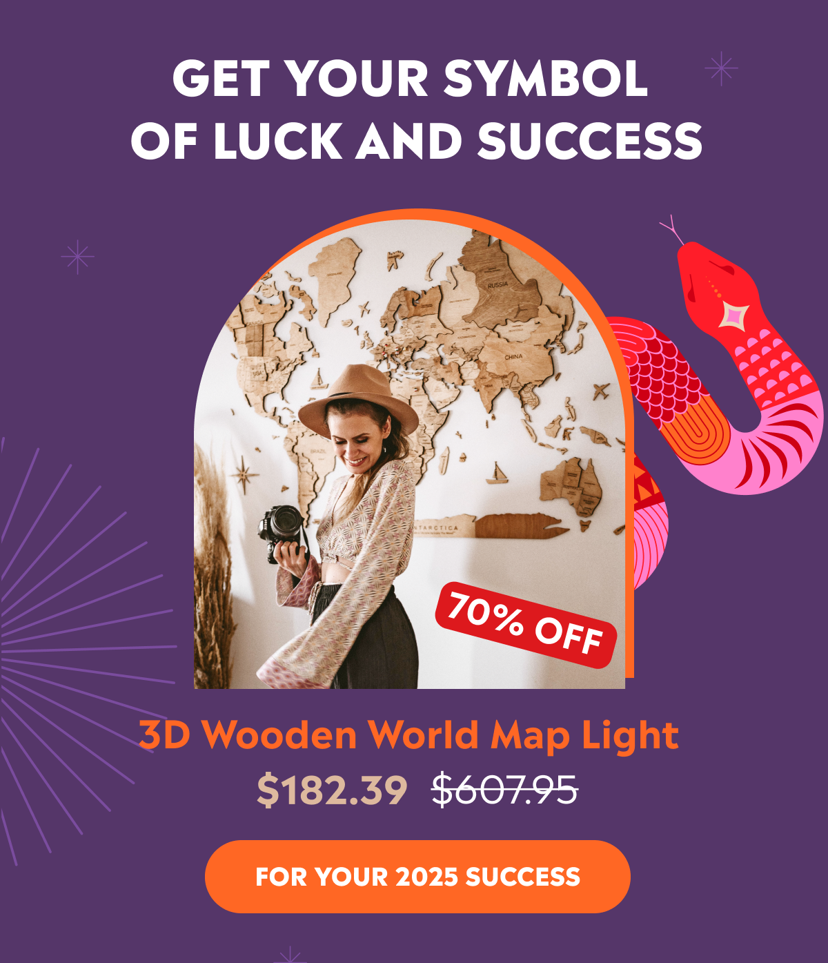 3D Wooden World Map Light